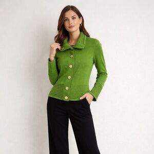 Jones New York Signature Green Button-Front Knit Jacket / Top – Size S